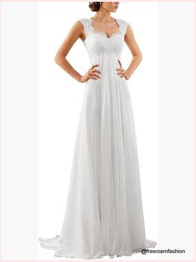 Sleeveless Lace Wedding Dress for Civil or Beach Ceremony, Petite/Plus Size